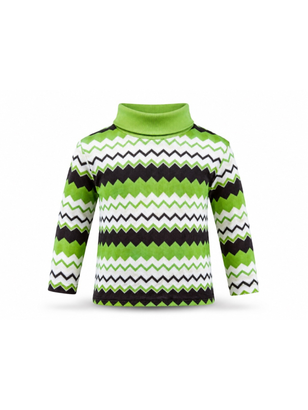 Vtg 70s Sears Kids Chevron Turtleneck Sweater Top Green White Brown Sz S (2-3)